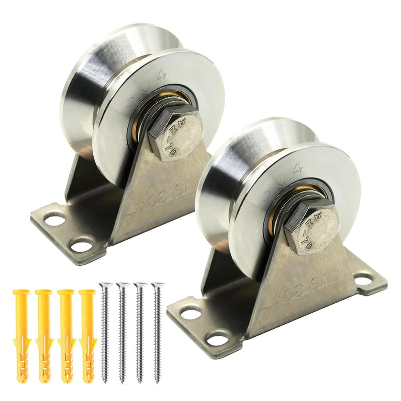 LTEMG V Type Groove Wheel Pulley Stainless Steel Silent Pulley Block,Wall-Mounted Ceiling Lifting Pulley Block,Sliding Gate Hardware,Removable Double Bearing,with Expansion Pipes and Screw(2 Pack) - Image 1